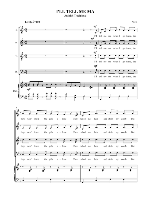 I'll Tell Me Ma (Arr. SCMusic) - Irish Traditional (Choral, SATB)