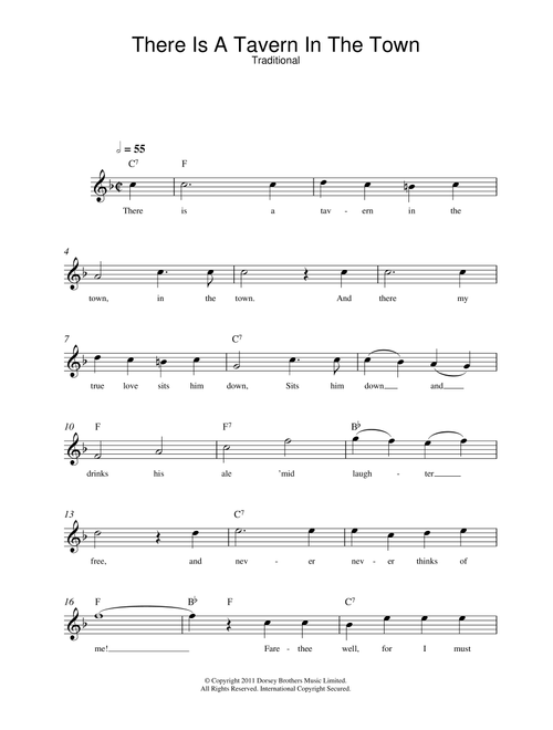 There Is A Tavern In The Town - Traditional (Lead Sheet - Fake Book)