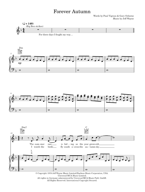 Forever autumn - Jeff Wayne (Piano-Vocal-Guitar (Piano Accompaniment))