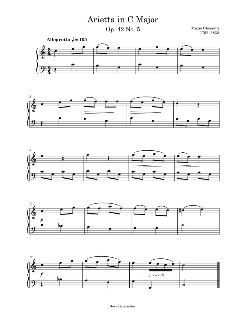 Arietta in C Major Sheet Music for Piano (Solo) easy | MuseScore.com