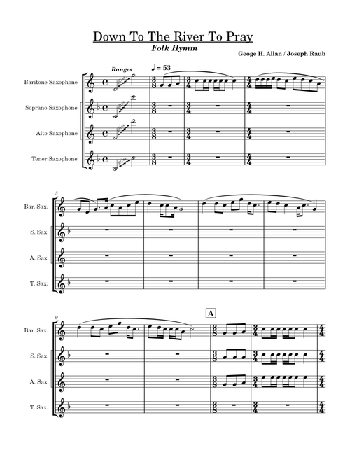 Down in the River to Pray – Misc Traditional- Saxophone Quartet