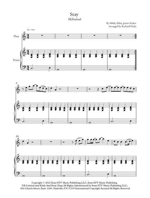 Stay (Arr. Richard Nicks) - Rihanna (Flute and Piano)