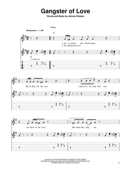 Gangster Of Love - Johnny "Guitar" Watson (Easy Guitar with TAB)