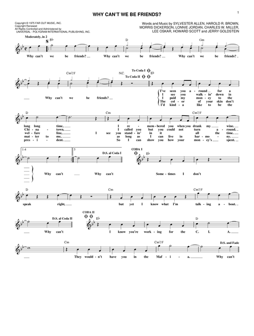 Why Can't We Be Friends - War (Lead Sheet - Fake Book)