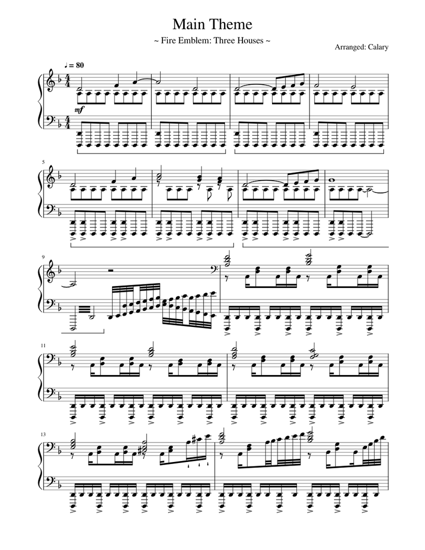 Fire Emblem Three Houses - Main Theme Sheet Music for Piano (Solo