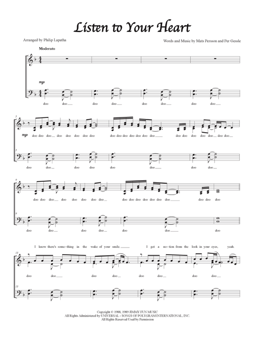 Listen To Your Heart (Arr. Philip Lapatha) - Roxette (Choral, SATB)