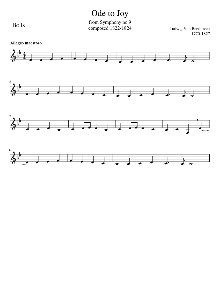 Ode to Joy melody solo Bells Bflat M Sheet music for Xylophone (Solo