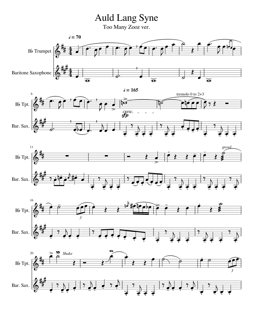 Auld Lang Syne (Too Many Zooz) Sheet music for Saxophone baritone