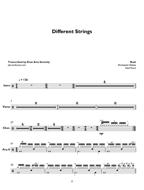 Different Strings (Arr. Evan Aria Serenity) - Geddy Lee, Alex Lifeson (Drums)