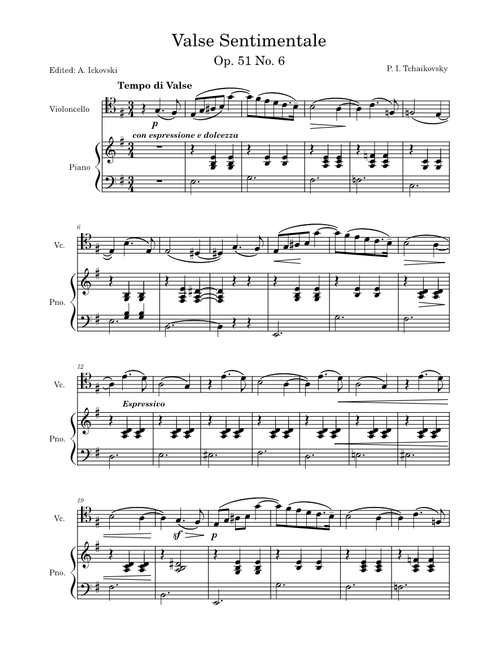 Valse Sentimentale, Op. 51, No. 6 – Pyotr Ilyich Tchaikovsky