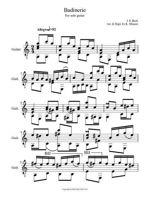 Badinerie for solo guitar