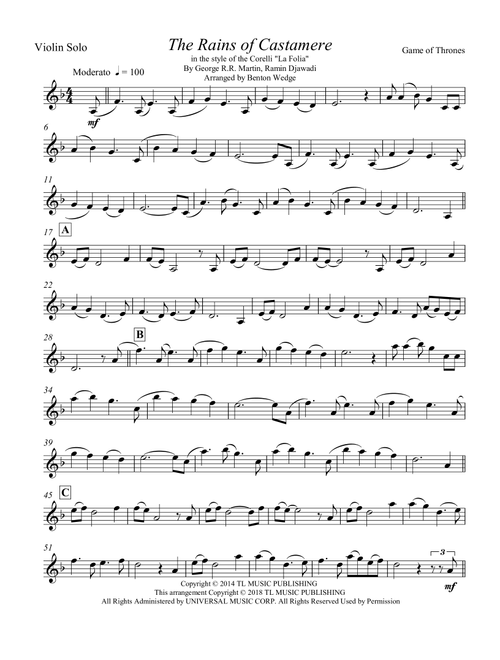 The Rains Of Castamere (Arr. Benton Wedge) - George R.R. Martin, Ramin Djawadi (Violin and Piano)