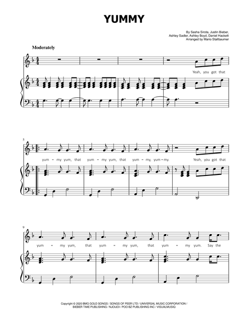 Yummy (Arr. Mario Stallbaumer) - Justin Bieber (Piano Vocal)