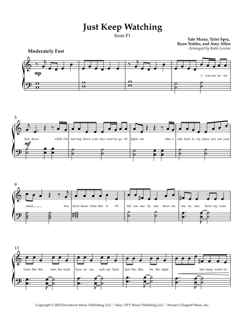 Just Keep Watching (Arr. Katie Levine) - Tate McRae (Easy Piano)