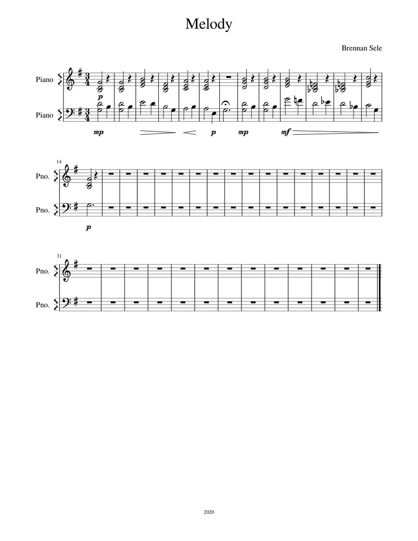 Melody Sheet music for Piano (Piano Duo) | Musescore.com