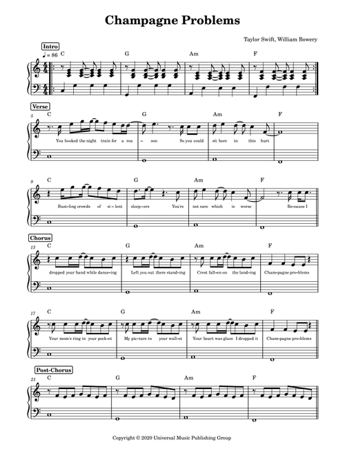 Champagne Problems (Arr. Anacrusa) - Taylor Swift (Piano Vocal)