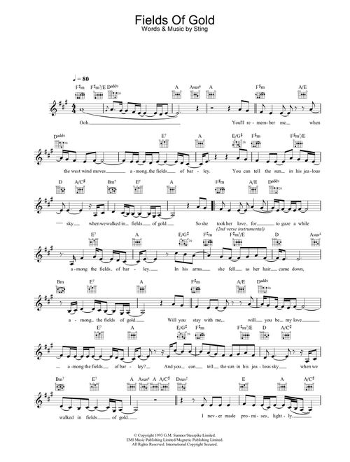 Fields Of Gold - Eva Cassidy, Sting (Lead Sheet - Fake Book)