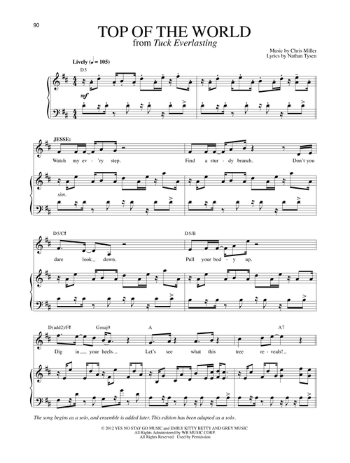Top Of The World (Solo Version) (from Tuck Everlasting) - Chris Miller and Nathan Tysen, Chris Miller, Nathan Tysen (Piano Vocal)