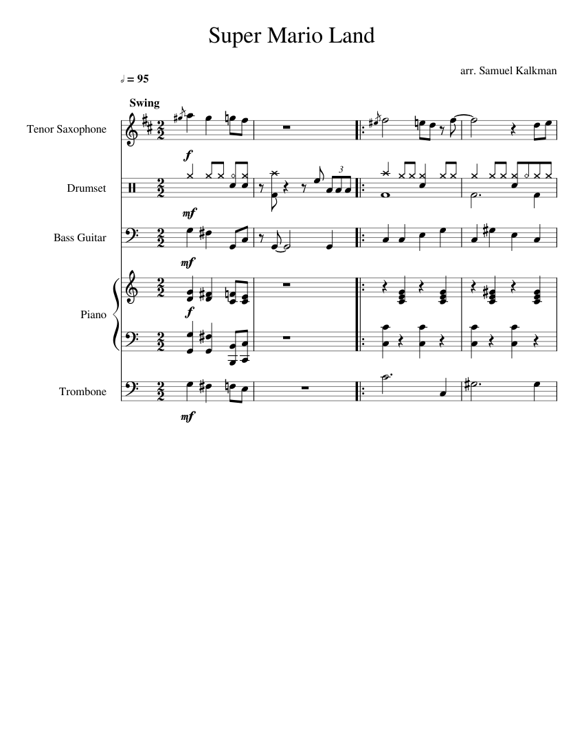 Super_Mario_Land Sheet music for Piano, Trombone, Saxophone tenor, Bass ...