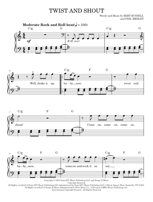 Twist And Shout - Adam Perlmutter, The Beatles, The Isley Brothers (Easy Piano)