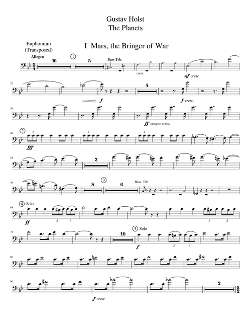 The Planets - Euphonium Bass Clef Transposition