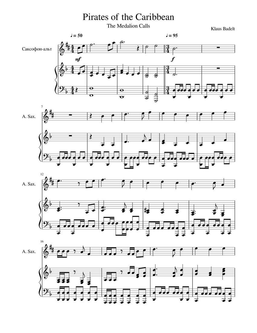【吹奏楽譜】PIRATES OF THE CARIBBEAN Pirates of The Carribean Sheet Music for Piano (Solo