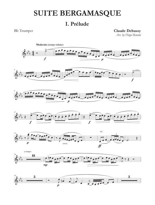 Prelude from "Suite Bergamasque" for Trumpet and Piano (Arr. Diego Marani) - Claude Debussy (Trumpet and Piano)