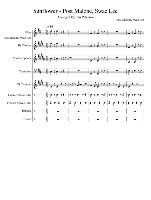 Sunflower - Post Malone, Swae Lee (Arranged By: Ian Peterson)