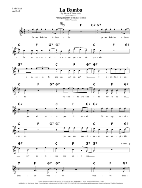 La Bamba (Arr. Bernardo Bernal Hidalgo) - Los Lobos (Lead Sheet - Fake Book)