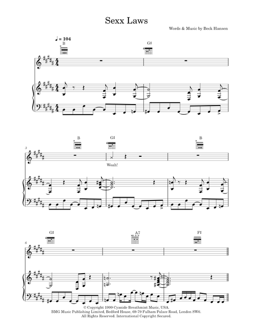 Sexx laws - Beck (Piano-Vocal-Guitar (Piano Accompaniment))