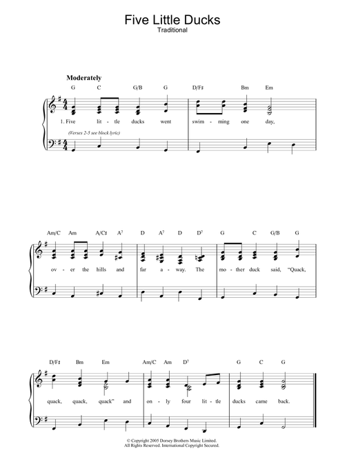 Five Little Ducks - Traditional (Piano-Vocal-Guitar (Piano Accompaniment))