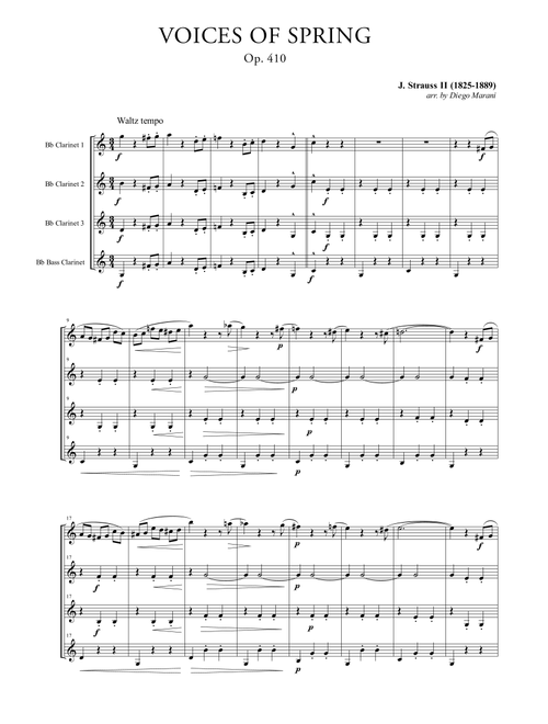 Voices Of Spring for Clarinet Quartet (Arr. Diego Marani) - J. Strauss II (Woodwind Ensemble)