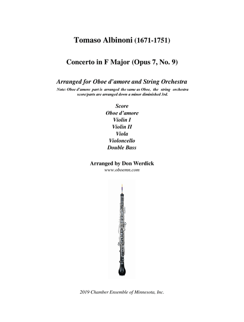 Concerto for Oboe d’amore in F Major, Op. 7 No. 9 and String Orchestra (Arr. Don Werdick (1946 - )) - Tomaso Albinoni (1671-1751) (Orchestra)