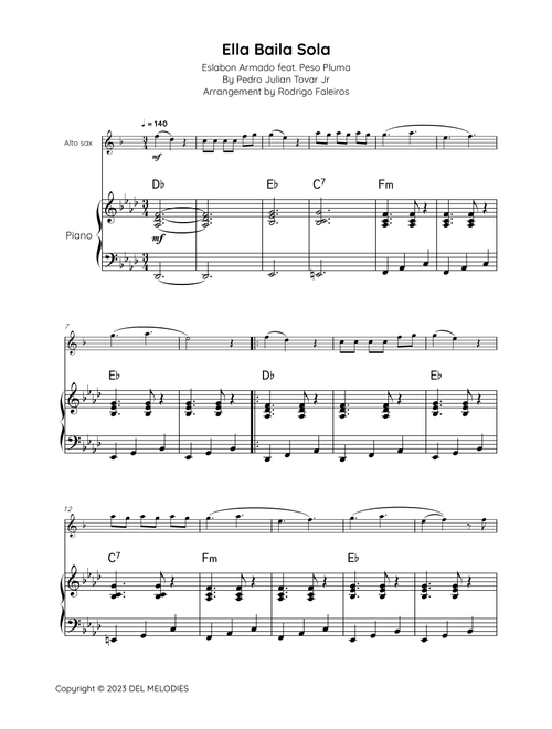 Ella Baila Sola (Arr. Rodrigo Faleiros) - Pedro Julian Tovar Jr (Alto Sax and Piano)