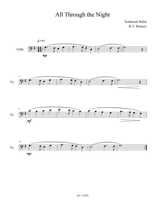 All Through the Night (Cello Solo) (Arr. B. C. Dockery) - Traditional (Cello Solo)
