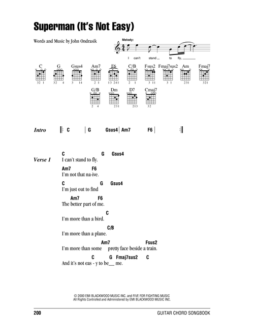 Superman (It's Not Easy) - Five For Fighting (Guitar Chords-Lyrics)