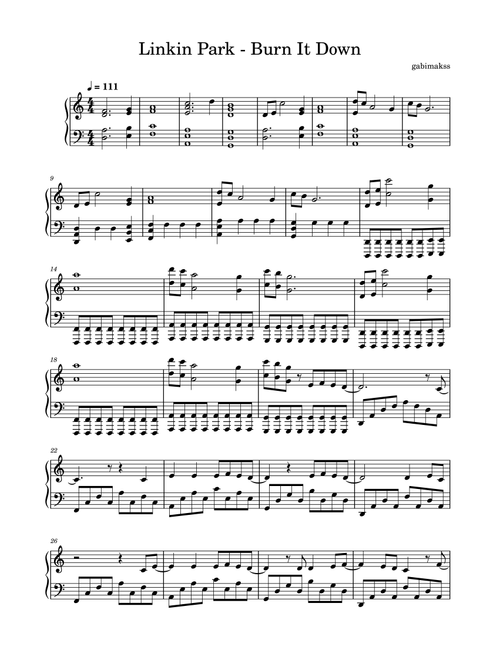 Linkin Park - BURN IT DOWN (Arr. Gabimakss) (Piano Solo)