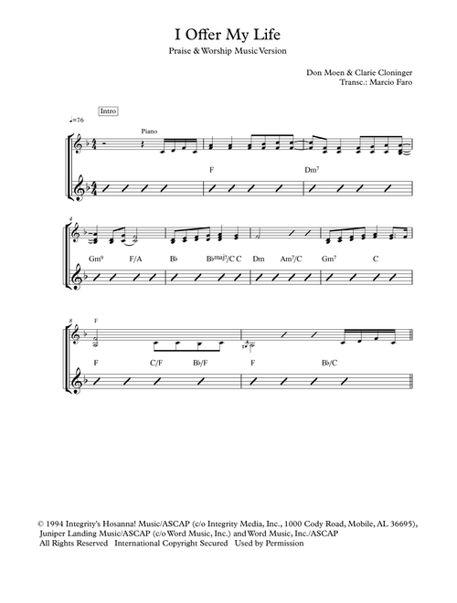 I Offer My Life (Arr. Marcio Faro) - Don Moen (Piano Vocal)