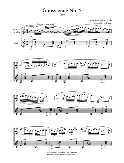 Gnossienne no. 5 for flute or violin and guitar (Arr. K. Krantz) - E. Satie (Instrumental Duet)
