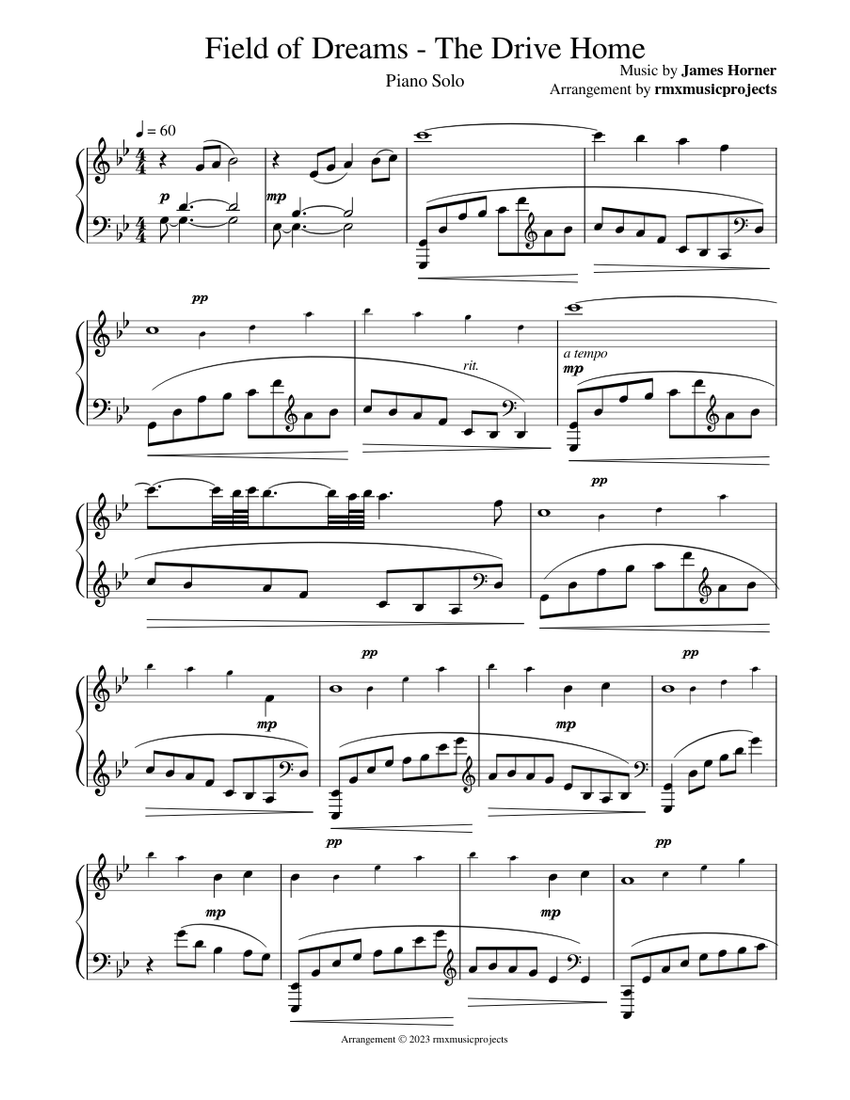 Field of Dreams The Drive Home James Horner Sheet music for Piano