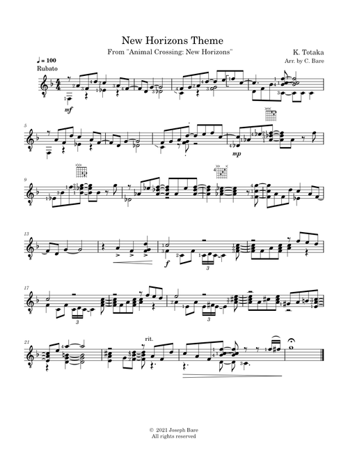 Animal Crossing: New Horizons Theme for Solo Guitar