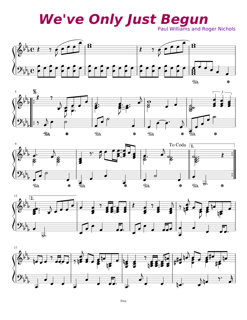 We've Only Just Begun Sheet Music for Piano (Solo) | MuseScore.com