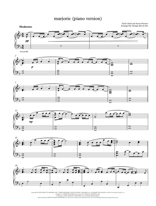 Marjorie (Arr. Morgan Brook Alm) - Taylor Swift (Piano Solo)