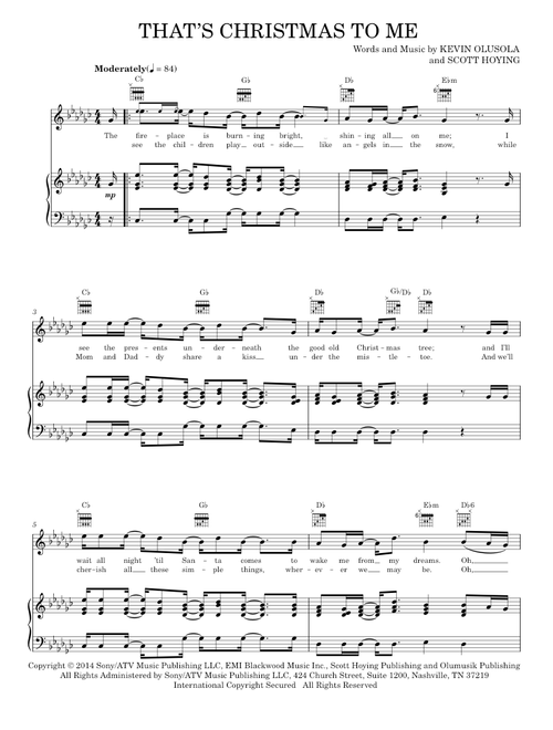That's Christmas To Me - Pentatonix (Piano-Vocal-Guitar)