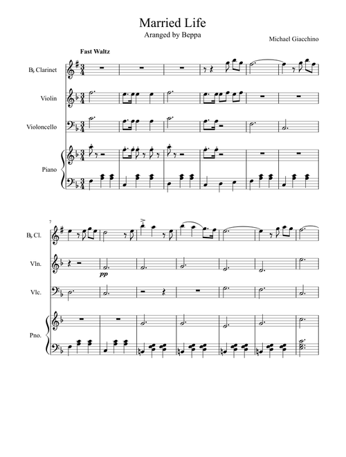 Married Life - Clarinet, Violin, Cello, and Piano