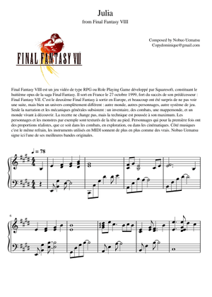 Final Fantasy VIII OST : Julia Piano Sheet Sheet Music for Piano