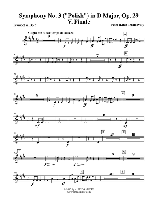 Tchaikovsky Symphony No. 3, Movement V - Trumpet in Bb 2 (Transposed Part), Op. 29 (Arr. Doug Clyde) - Pyotr Ilyich Tchaikovsky (Trumpet Solo)