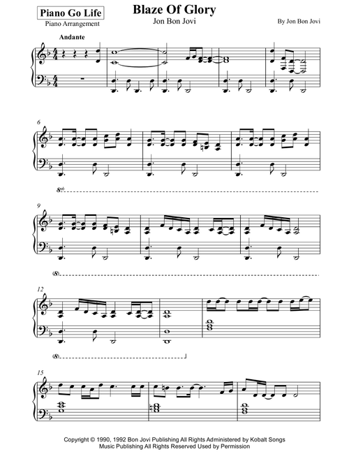 Blaze Of Glory (Arr. Piano Go Life) - Jon Bon Jovi (Piano Solo)