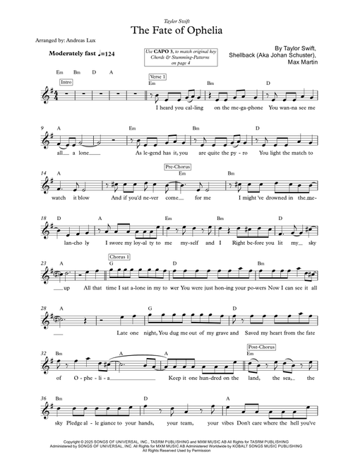 The Fate Of Ophelia (Arr. Andreas Lux) - Taylor Swift (Lead Sheet - Fake Book)