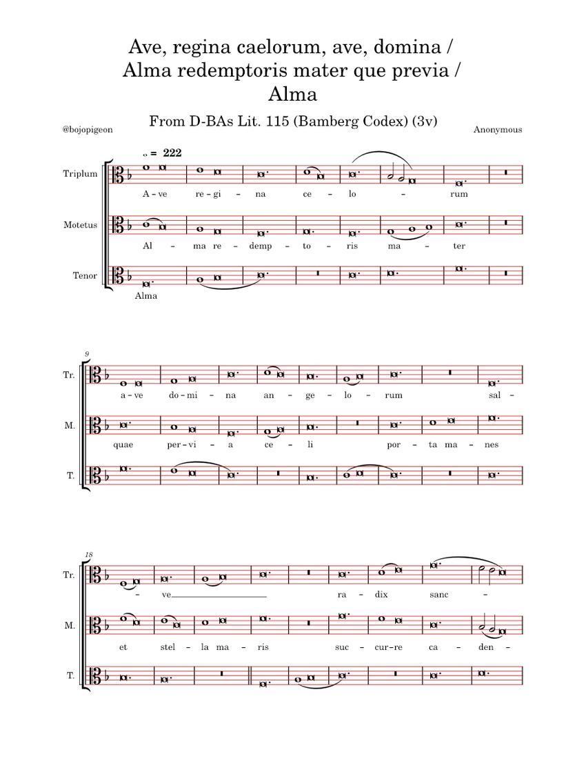 Ave, Regina Caelorum, Ave, Domina / Alma Redemptoris Mater Que Previa ...